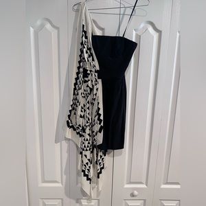 BCBG One Shoulder Asymmetrical Scarf Dress